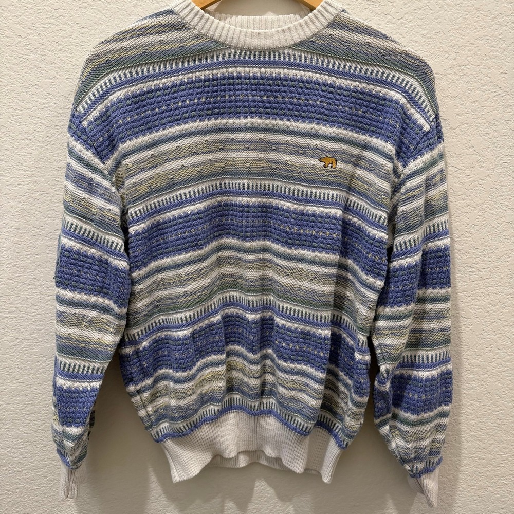 Jack Nicklaus Golden Bear Mens Blue White Striped Knit Crewneck Sweater Size 95
